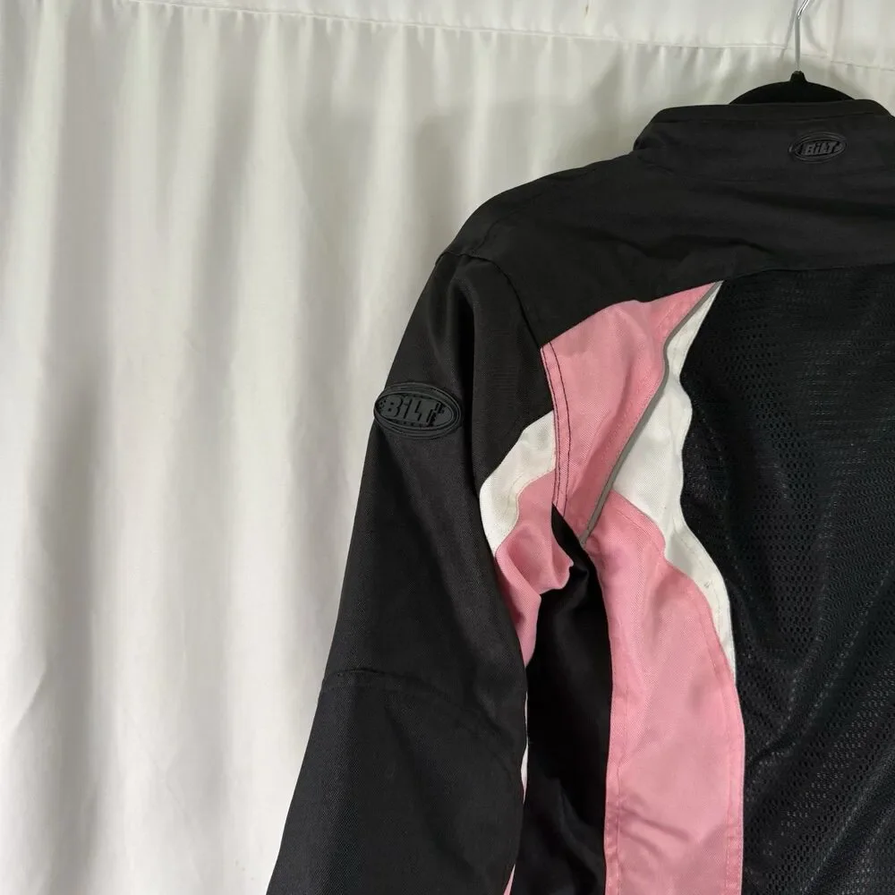 BILT Motorcycle Jacket Women's Medium Black Pink Full Zip Padded Pockets